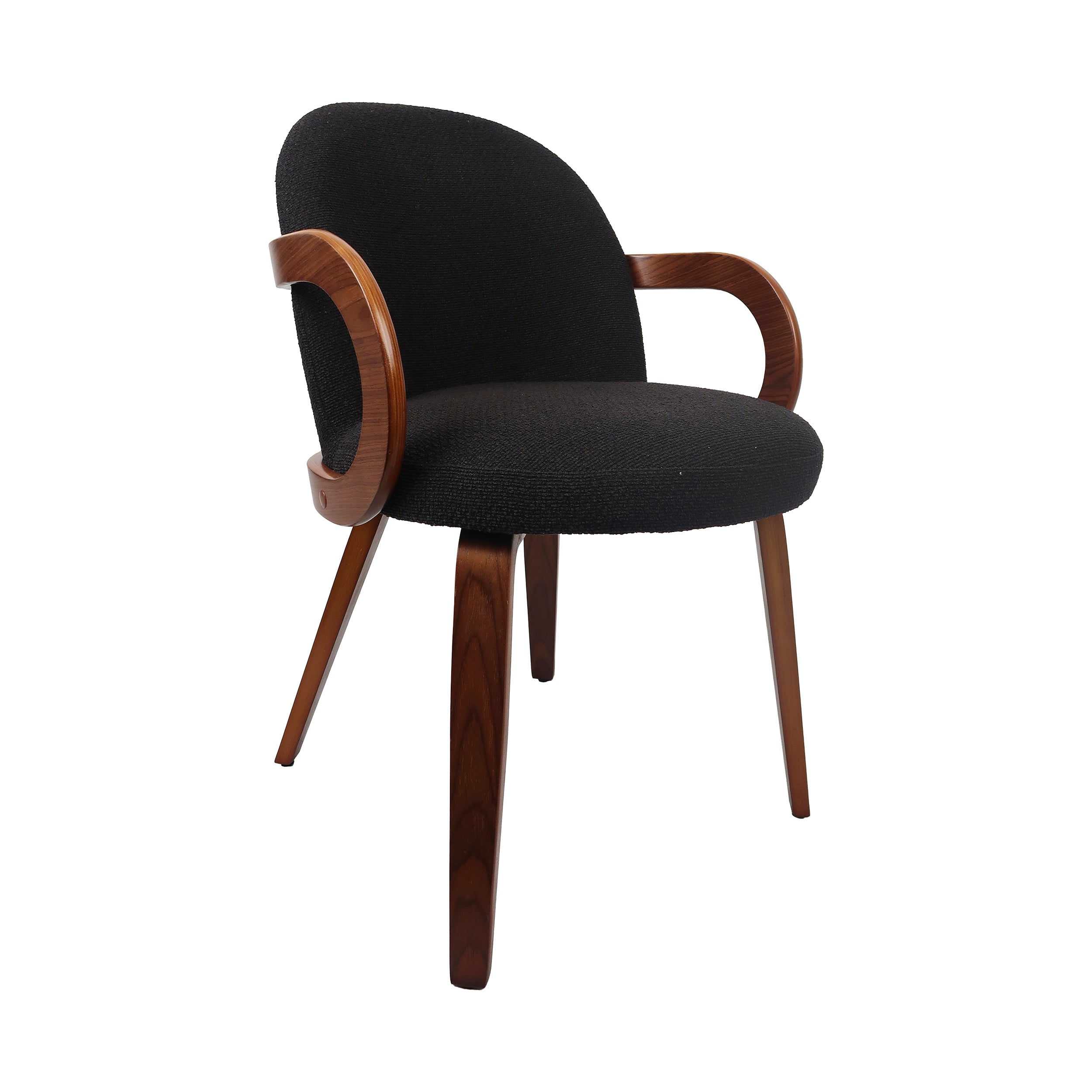 Mid-Century Matte Black Walnut Dining Chair with Gray Chenille
