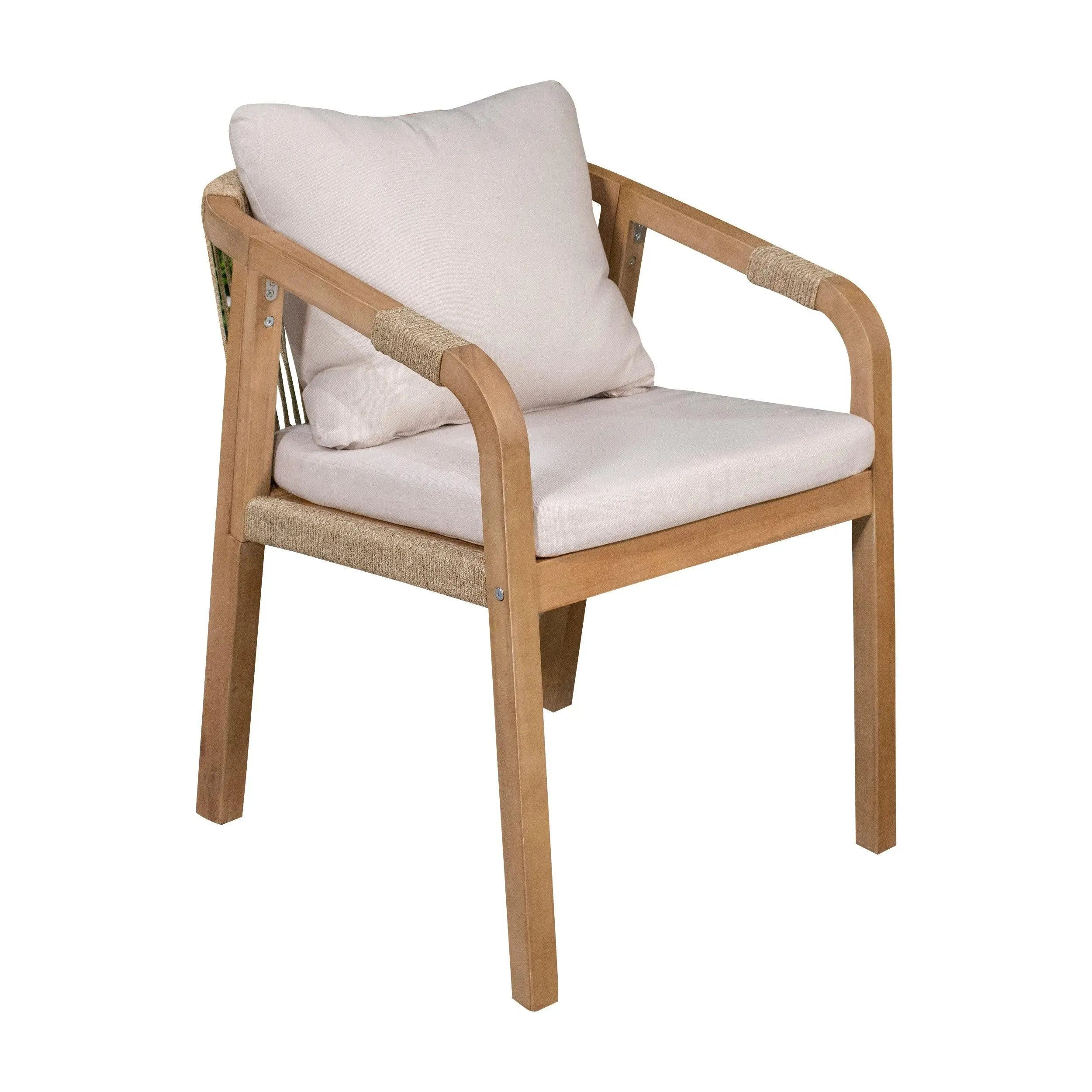 Natural Acacia Wood Indoor Outdoor Dining Chair with Beige Cushions