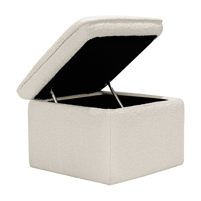 Thumbnail: Versatile Ivory Boucle Storage Ottoman with Safety Lift Lid