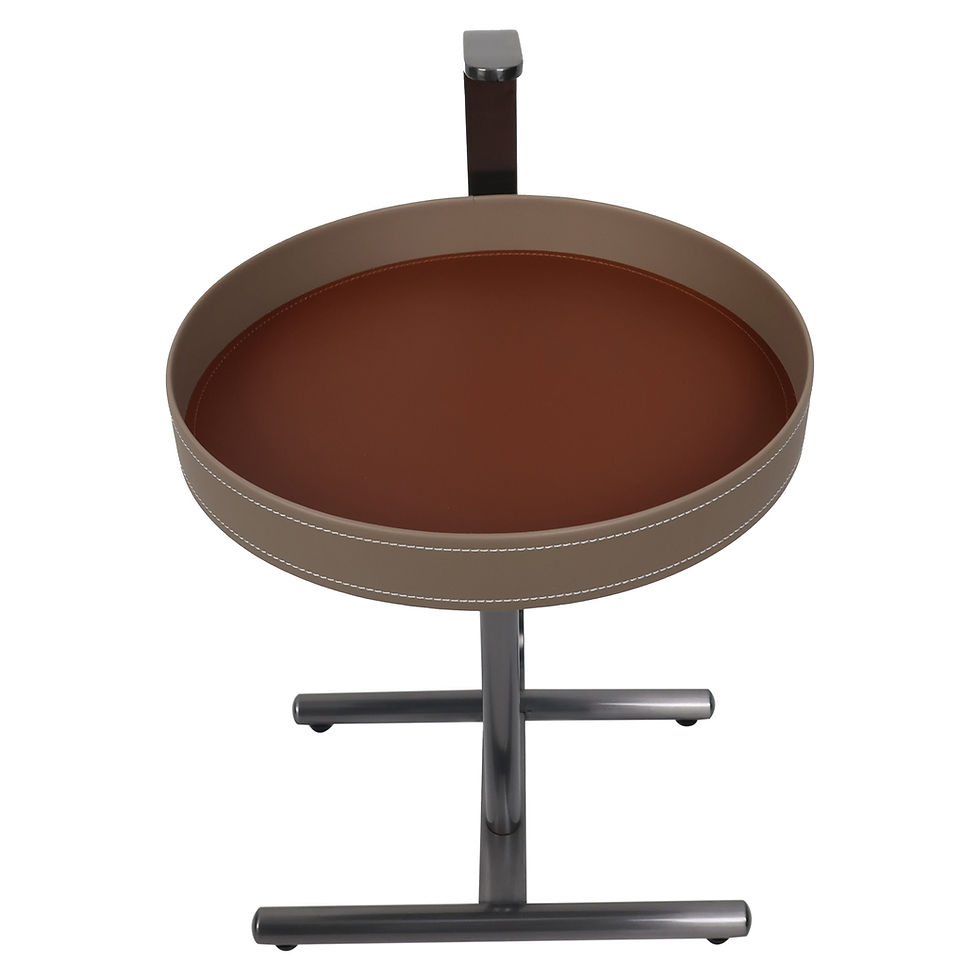 Thumbnail: Modern Beige Synthetic Leather Side Table with Steel Base