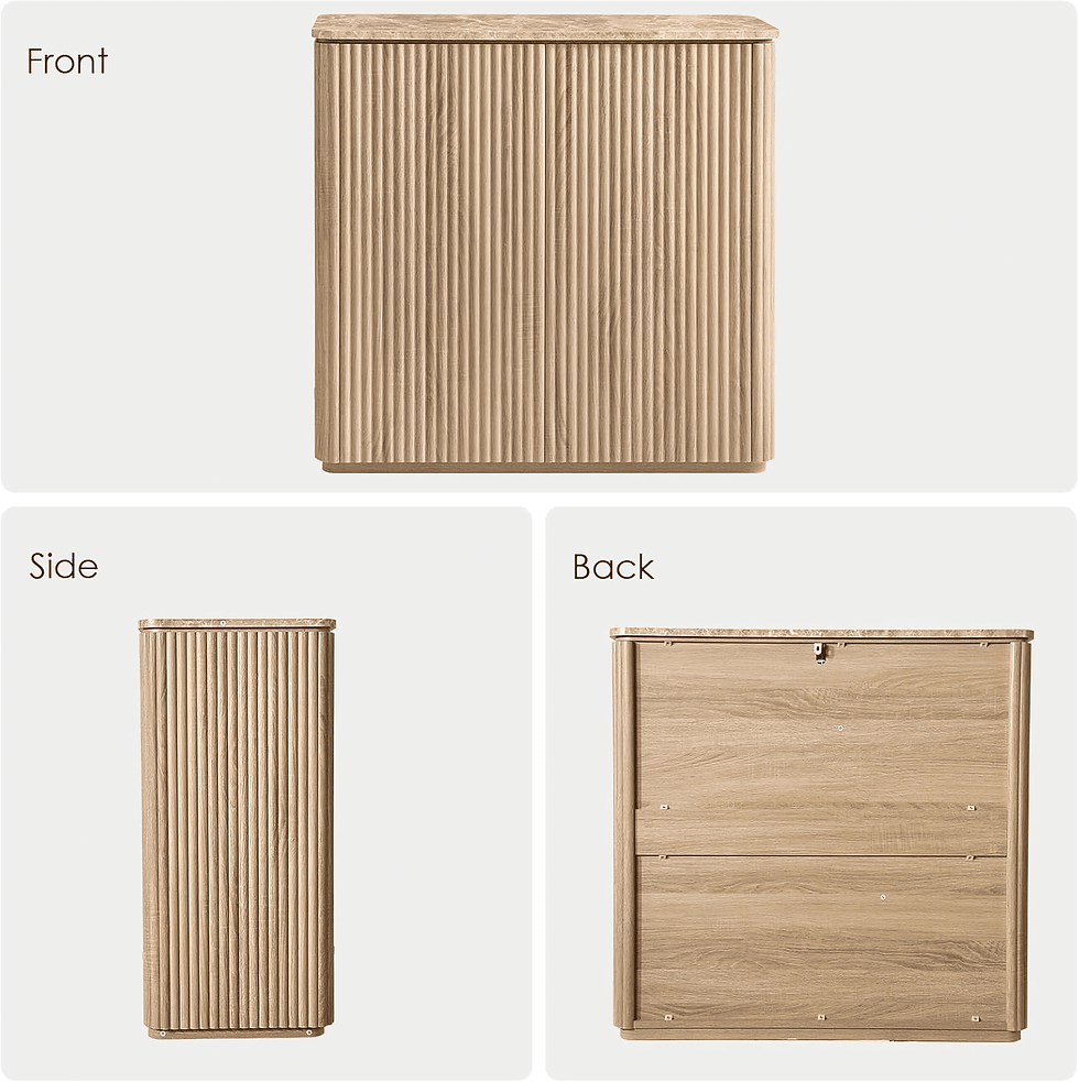 Thumbnail: Fluted 2-Door Sideboard with Faux Marble Top 34-Inch Natural Oak