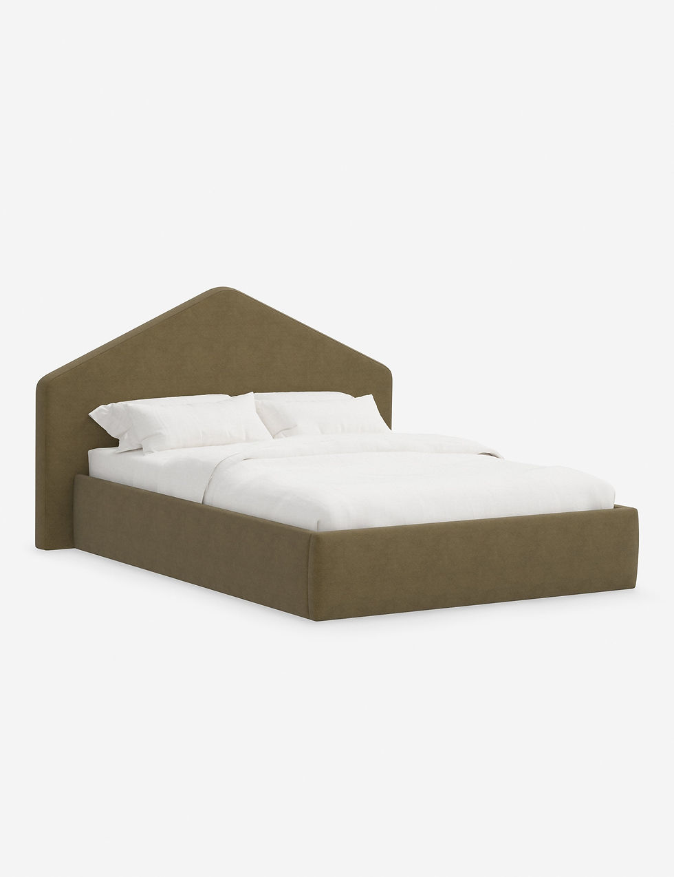 Thumbnail: Architectural Triangular Headboard Upholstered Platform Bed in Bespok