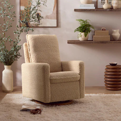 Thumbnail: Comfortable Swivel Glider Nursery Armchair with Plush Padded Backrest