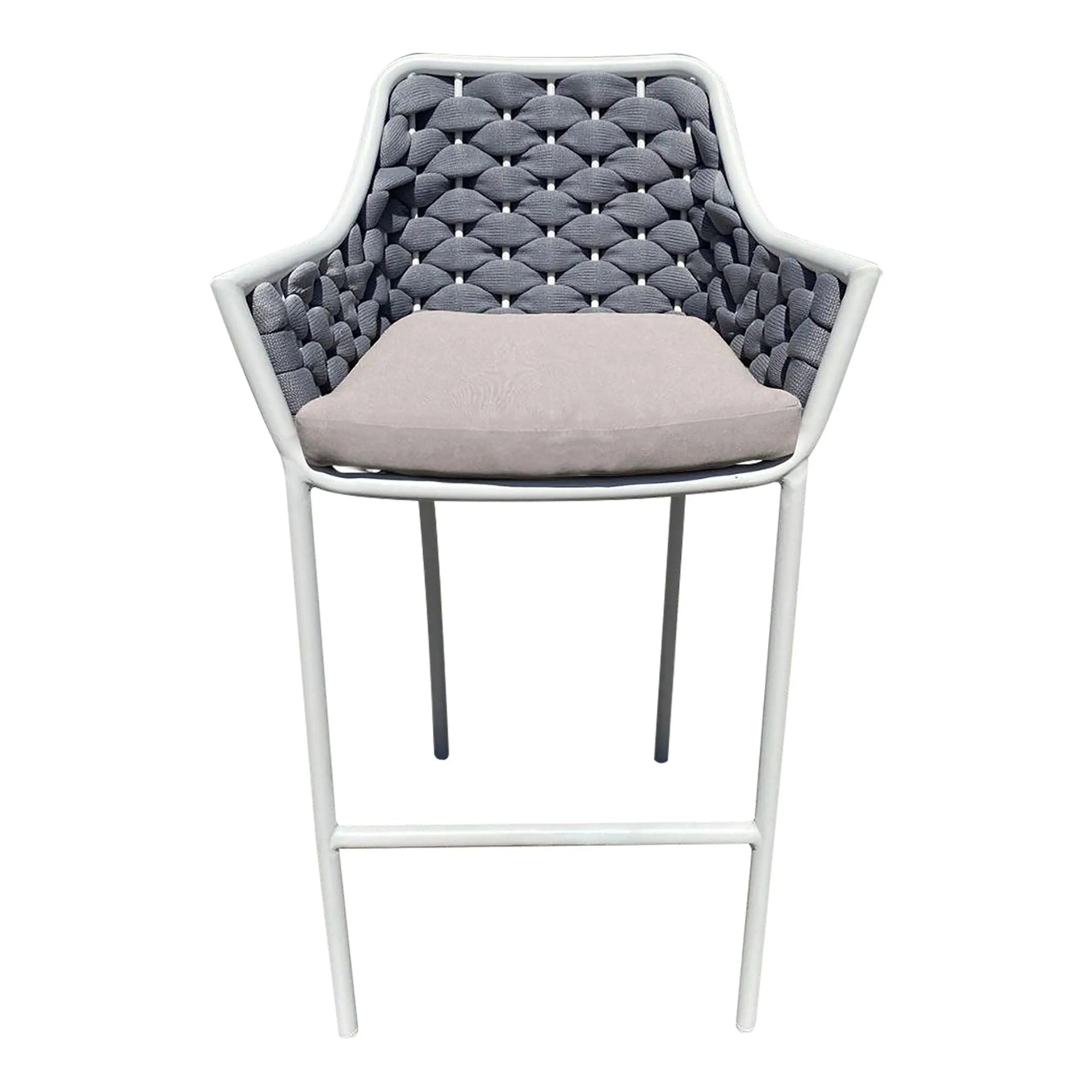 Modern White Woven Rope Outdoor Bar Stool with Aluminum Frame
