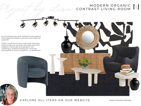 Modern Organic Contrast Living Room – A Curated Design Story by Lisa Zaccaria
