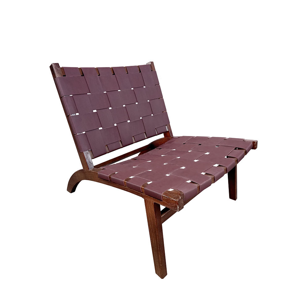 Thumbnail: Woven Faux Leather and Acacia Wood Accent Lounge Chair