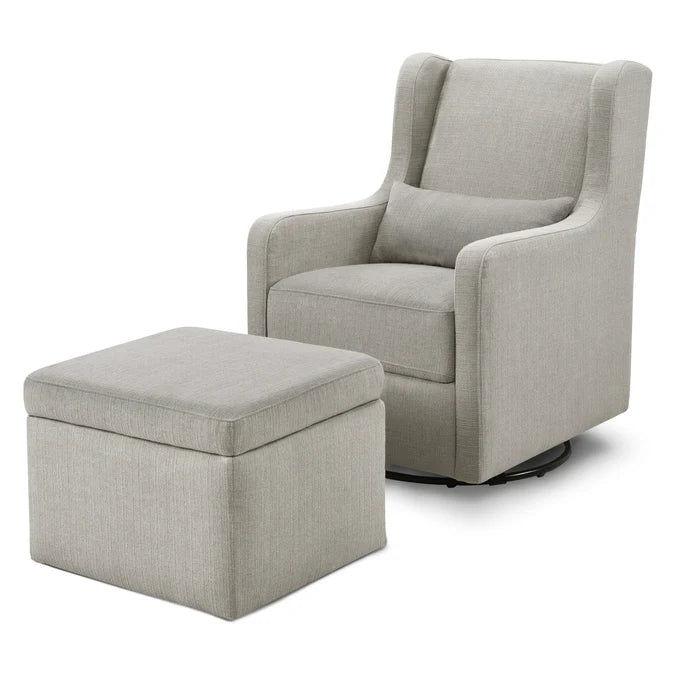 Thumbnail: Ergonomic Swivel Glider Nursery Chair with Storage Ottoman