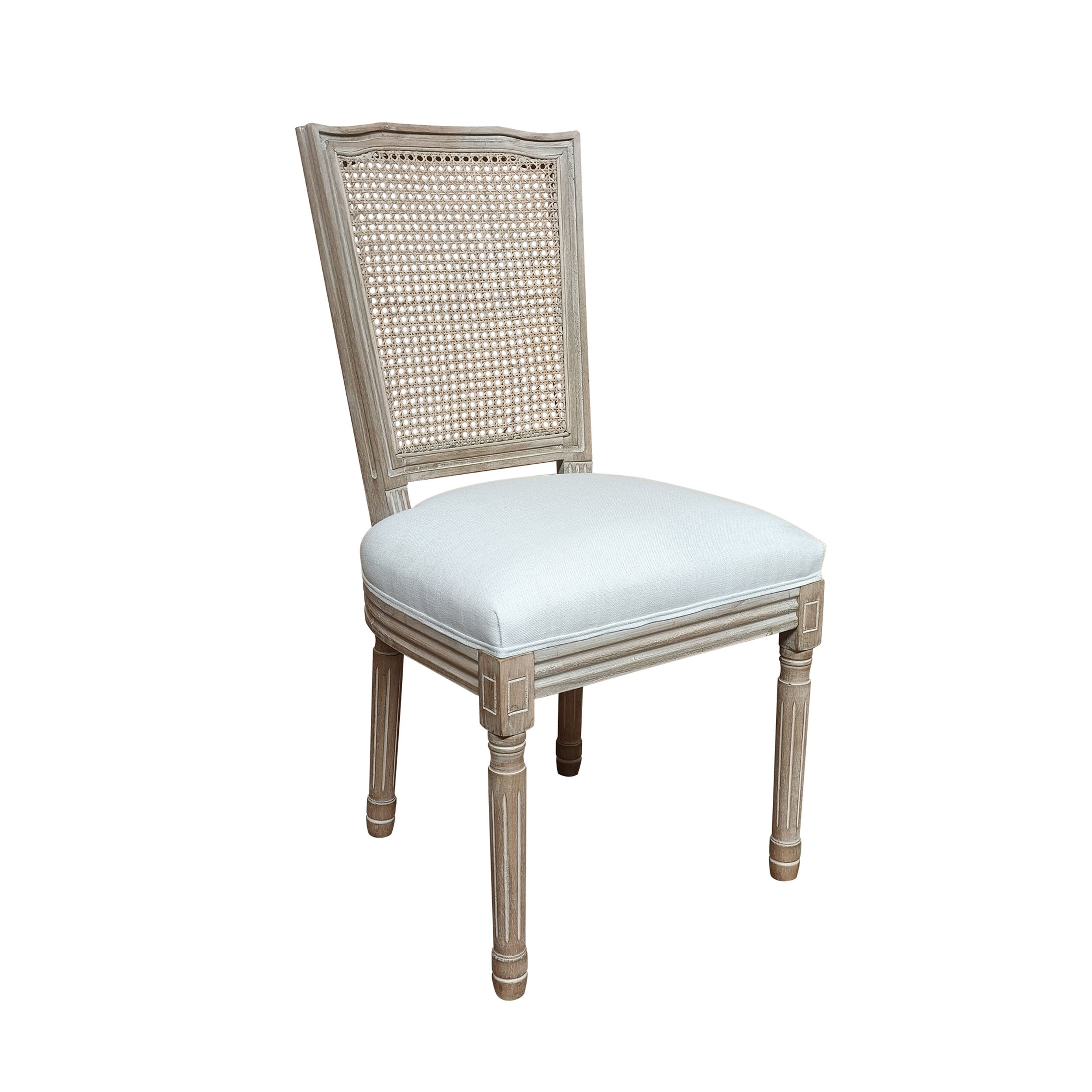 Classic Louis Wooden Dining Chair with Rattan Backrest Beige