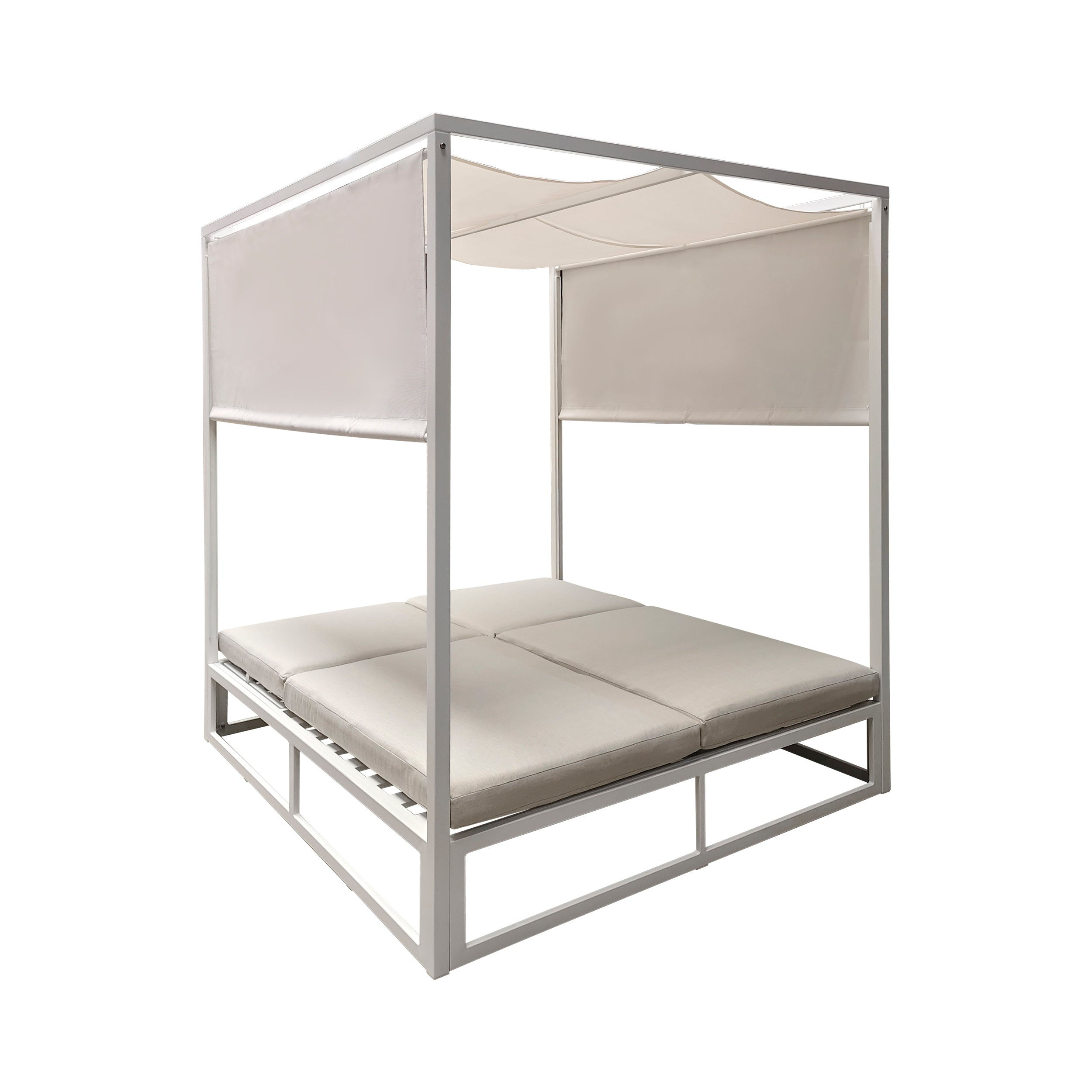 Premium White Double Outdoor Sun Lounger with Adjustable Canopy