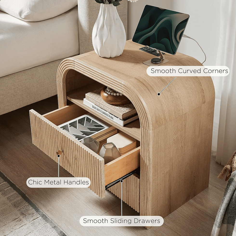Miniatura: Fluted 2-Drawer Nightstand With Charging Station Natural Oak