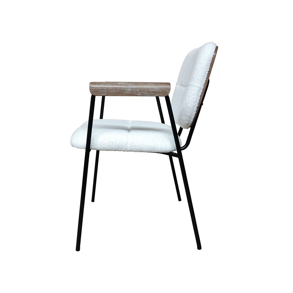 Miniatura: Modern White Faux Shearling Accent Chair with Wood Detailing