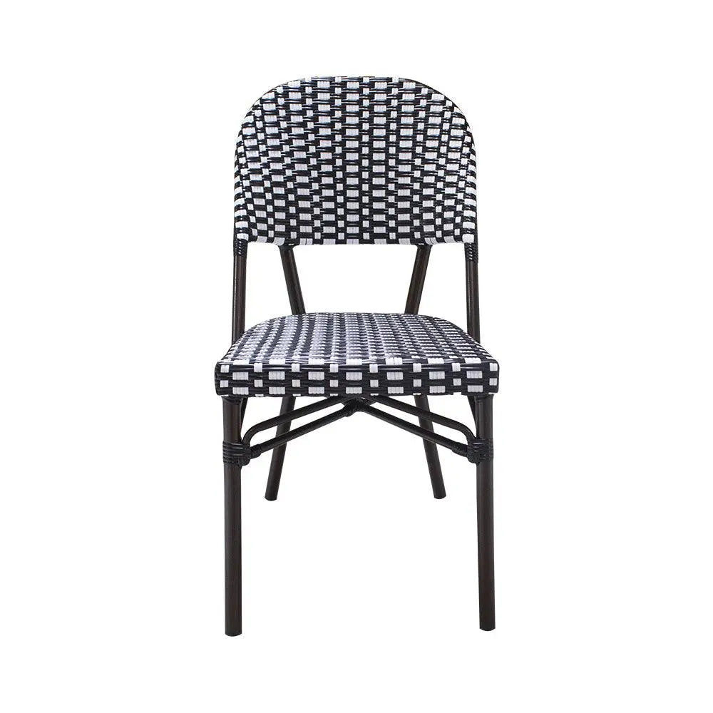 Black and White Woven French Bistro Style Outdoor Chair