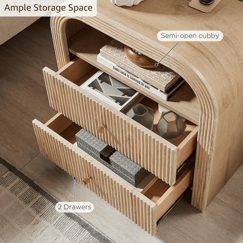 Miniatura: Fluted 2-Drawer Nightstand With Charging Station Natural Oak