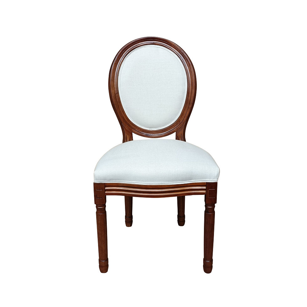 Miniatura: Elegant Louis Solid Wood Dining Chair with Beige Linen Seat