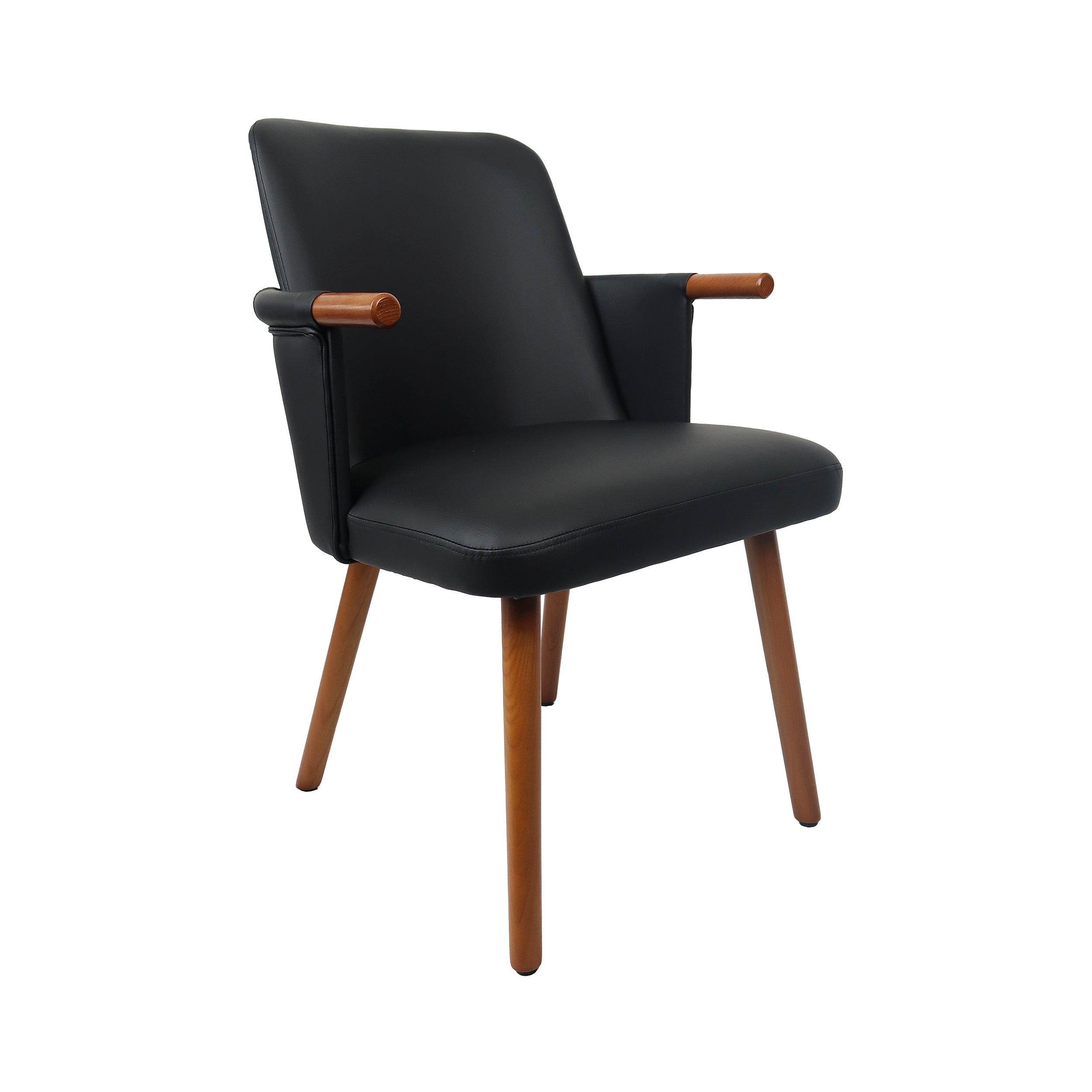 Black Red Oak Wood Dining Chair with Padded Faux Leather Seat