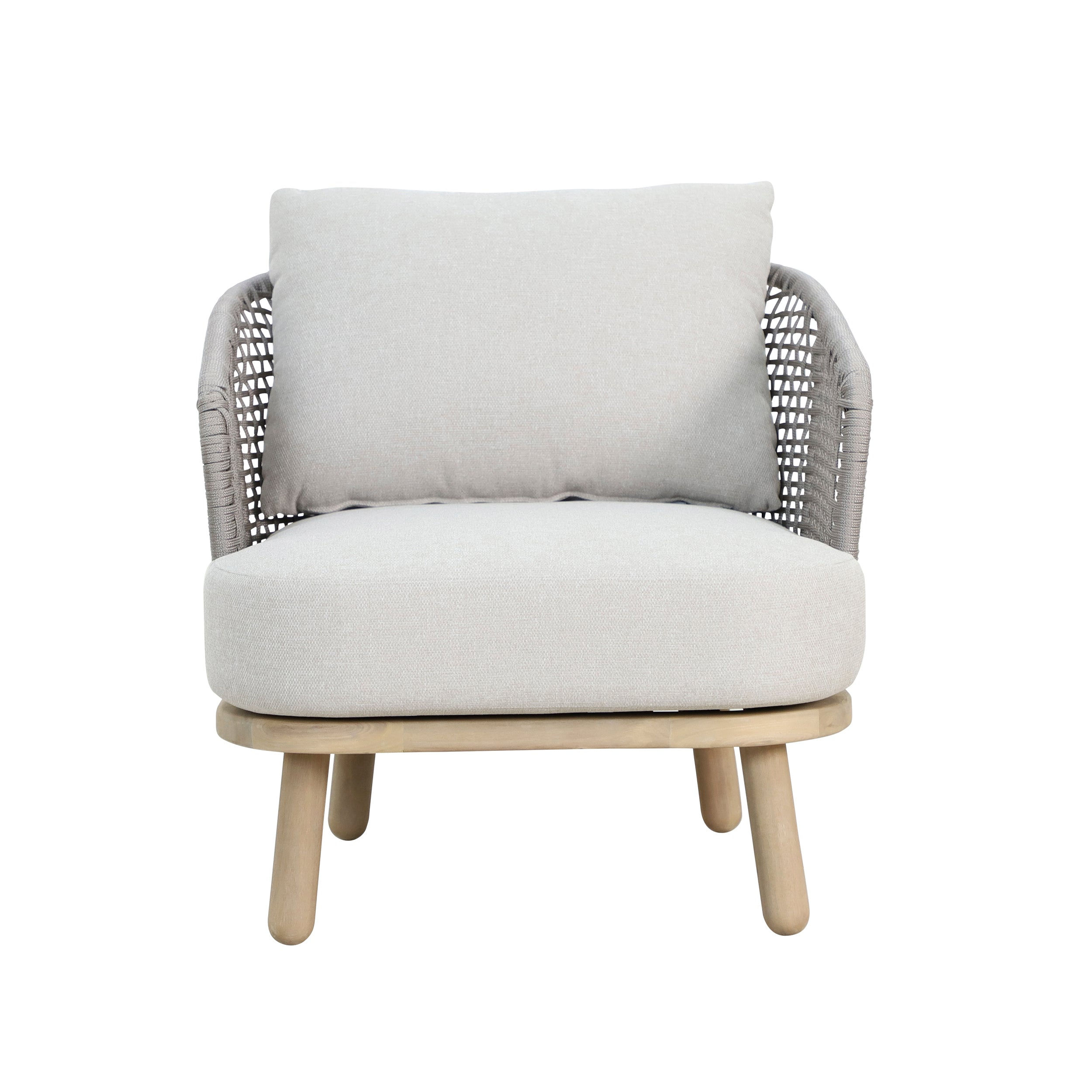 Anya Natural Acacia Wood Armchair with Gray Polyester Upholstery