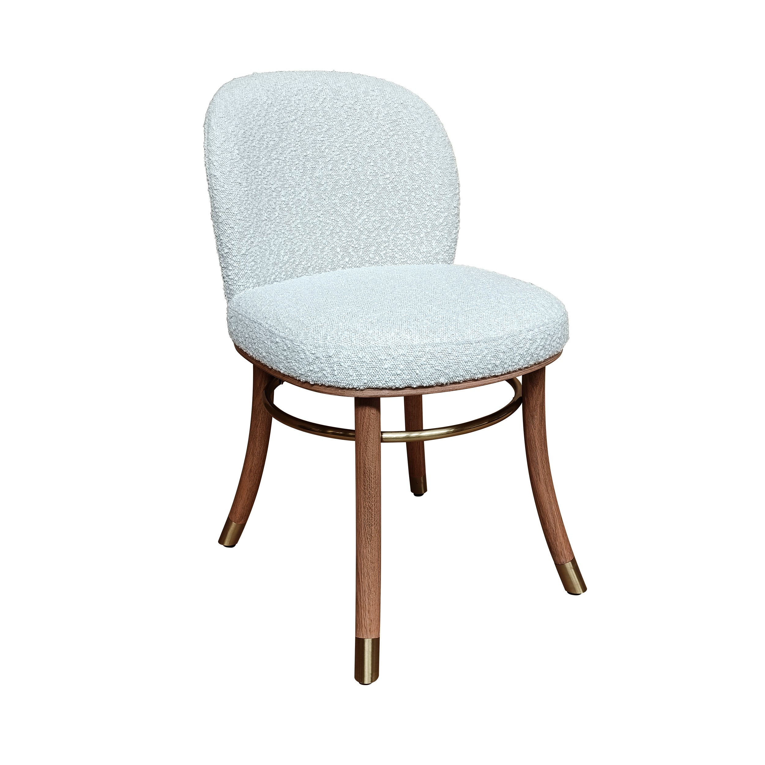 White Chenille Dining Chair with Solid Red Oak Wood Legs