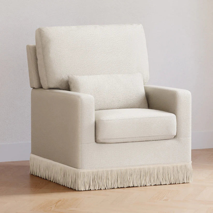 Miniatura: Swivel Glider Nursery Armchair with Bouclé Fabric and Tassel Fringe