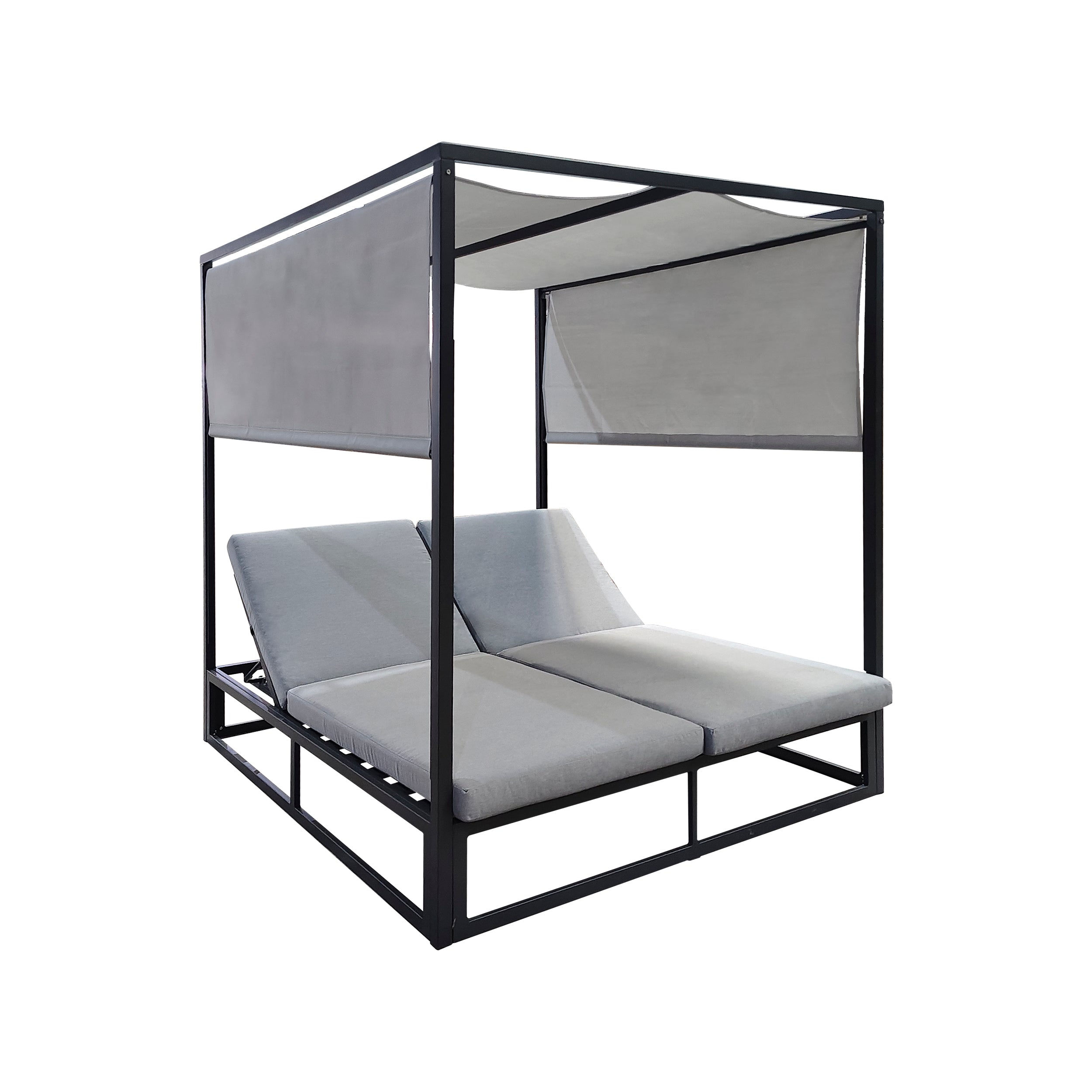 Double Outdoor Aluminum Sun Lounger with Charcoal Textilene Canopy