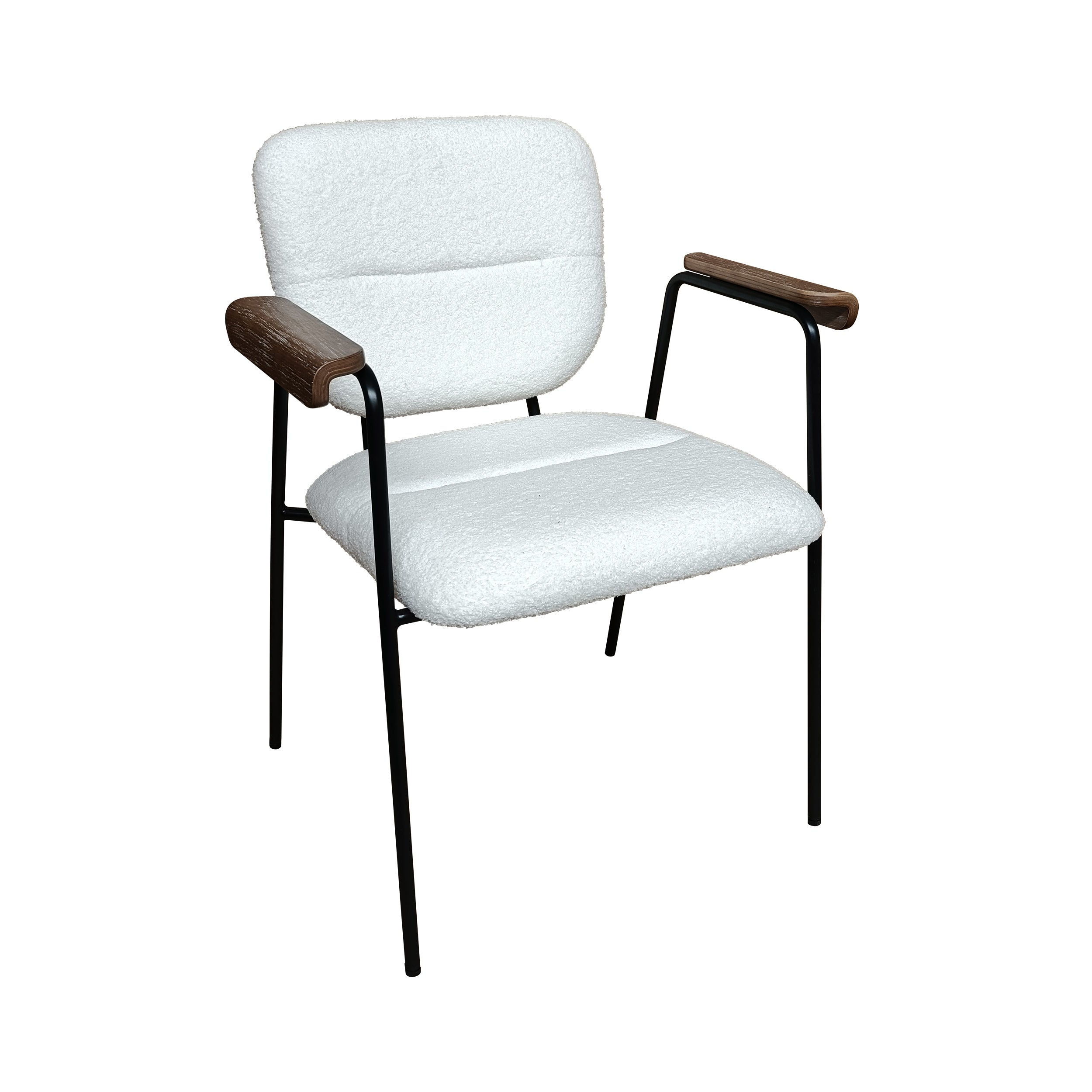 Modern White Faux Shearling Accent Chair with Wood Detailing