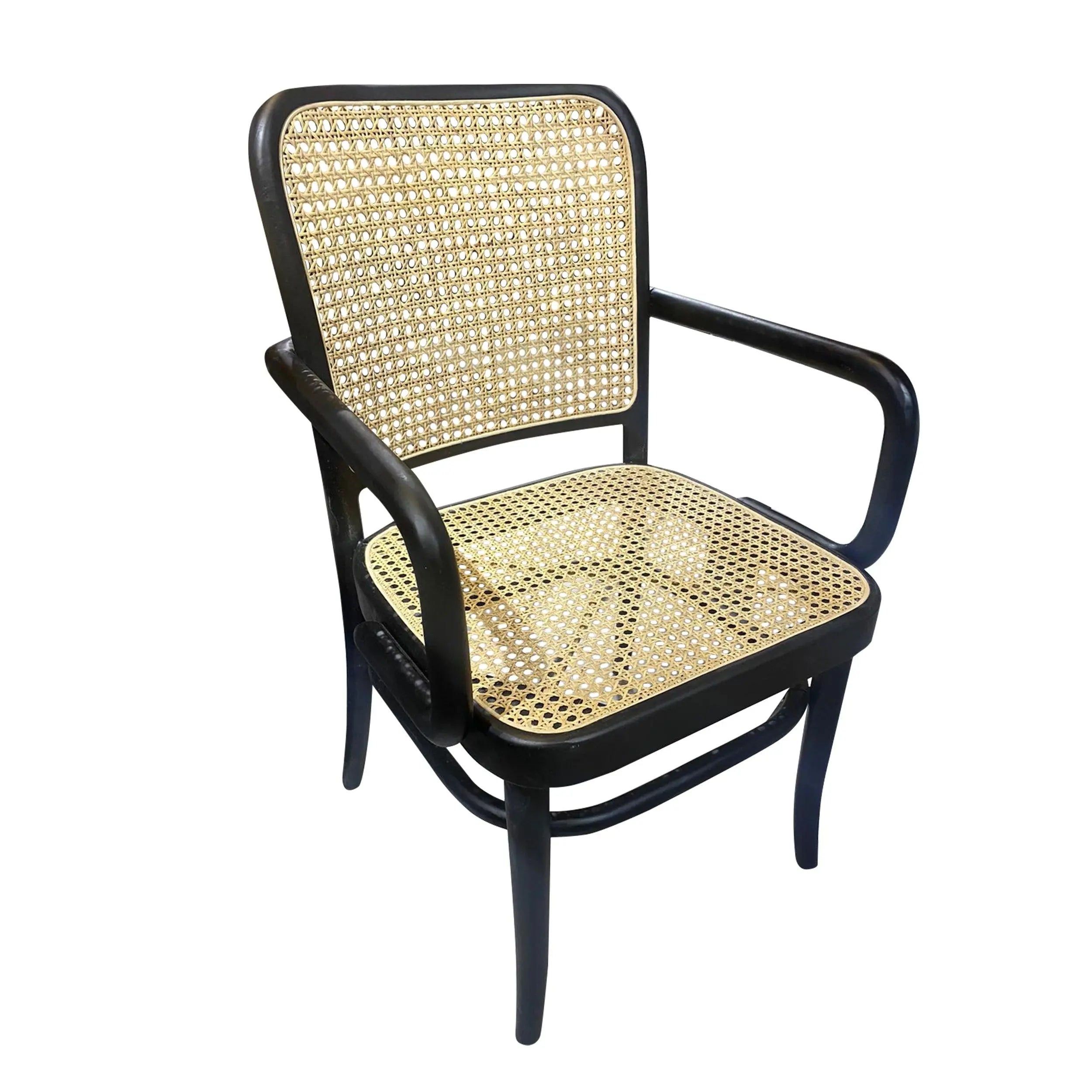 Elegant Black Mahogany Wood and Natural Rattan Interior Chair