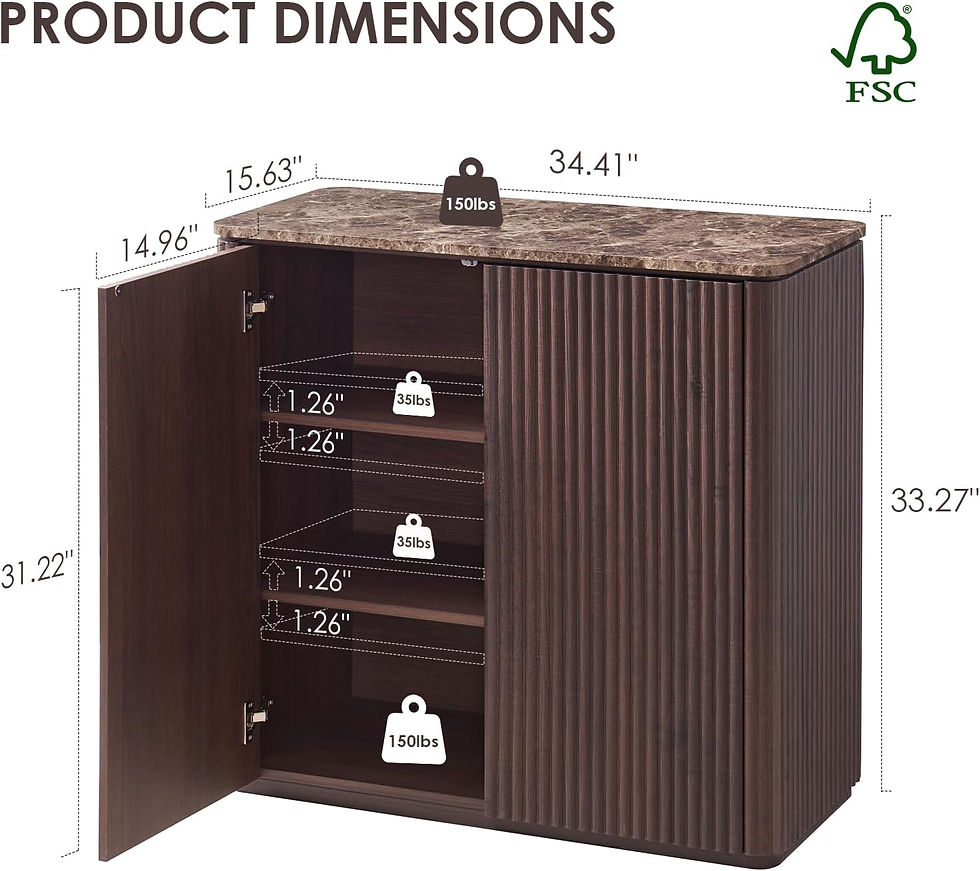 Thumbnail: Fluted 2-Door Sideboard with Faux Marble Top 34-Inch Natural Oak