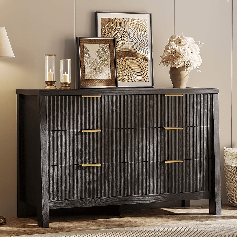 Thumbnail: Fluted 6 Drawer Modern Wooden Dresser Storage Chest Black