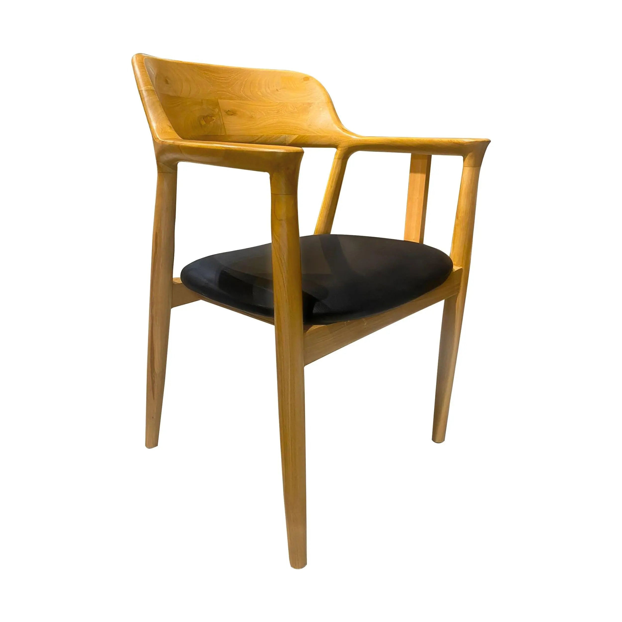 Mid-Century Teak Wood Dining Chair with Curved Backrest Support