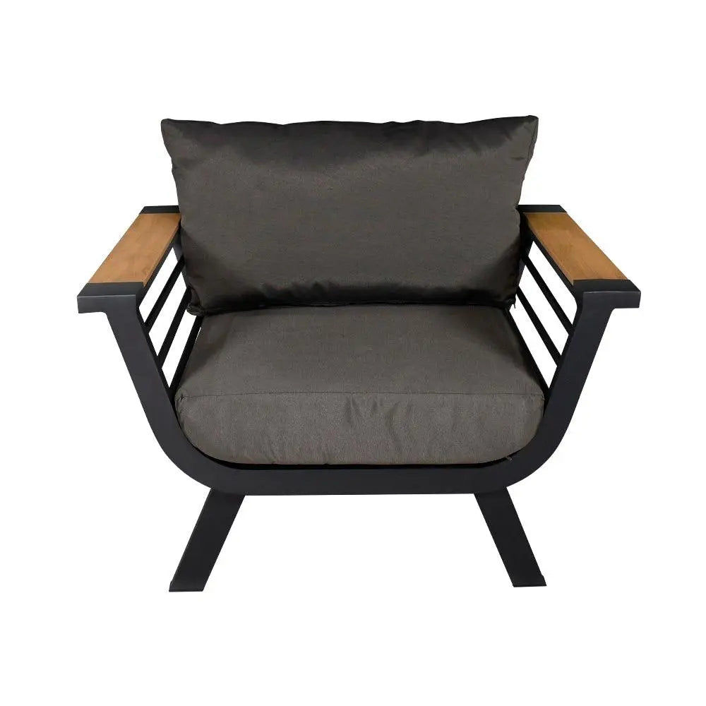 Sleek Charcoal Aluminum Outdoor Armchair with Weatherproof High Density Cushion