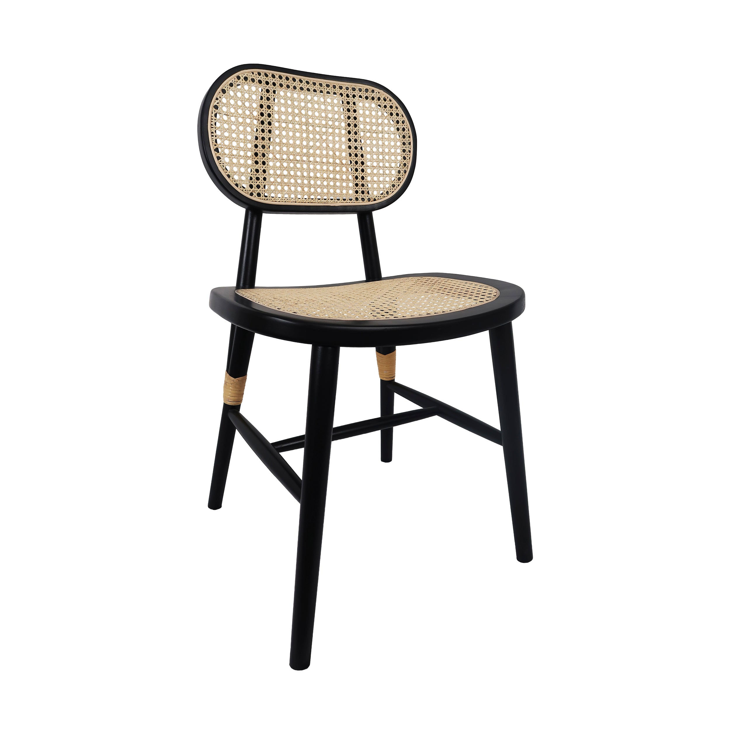 Elegant Black Beech Wood Dining Chair with Wicker Backrest
