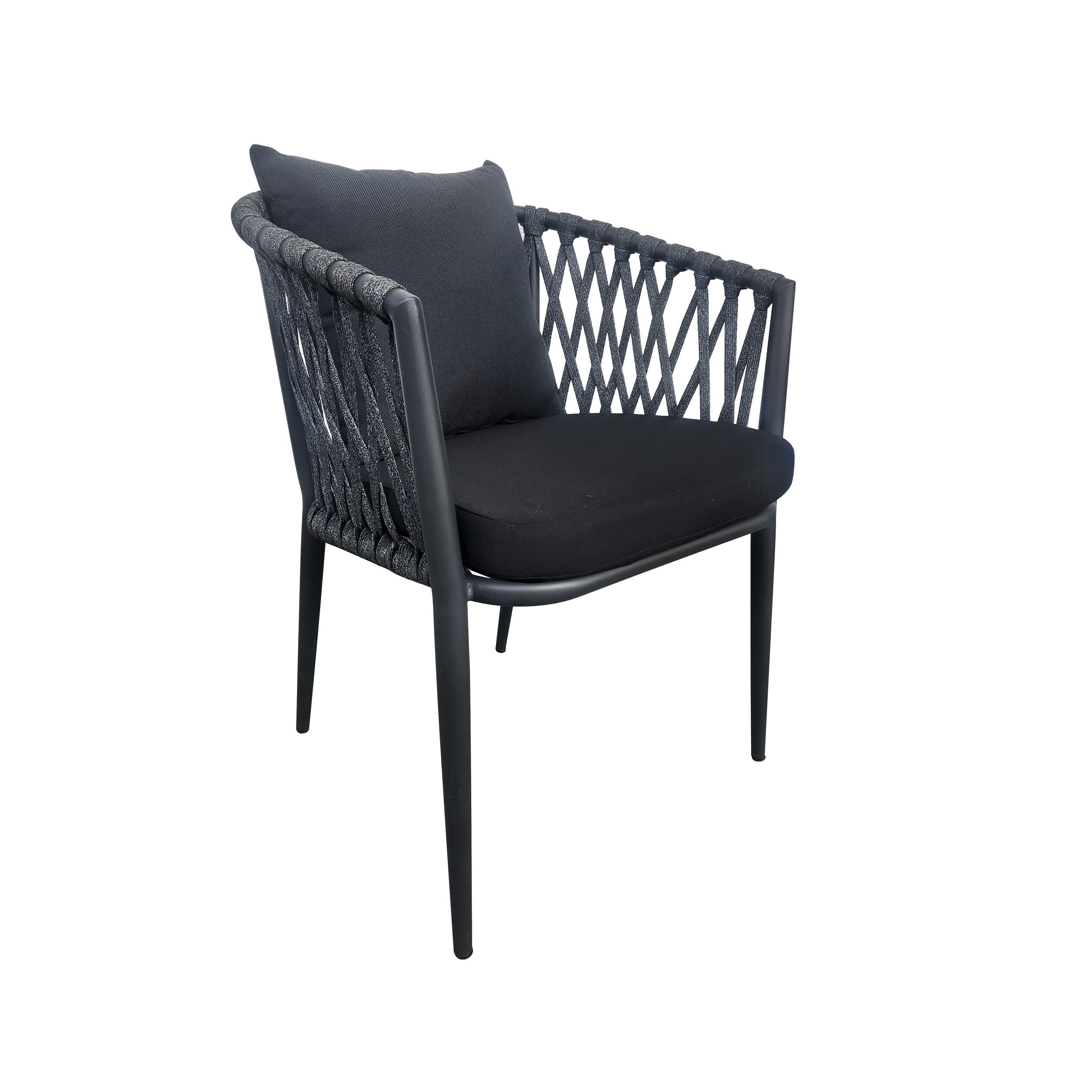 Modern Indoor Outdoor Rope Armchair in Dark Grey and Black