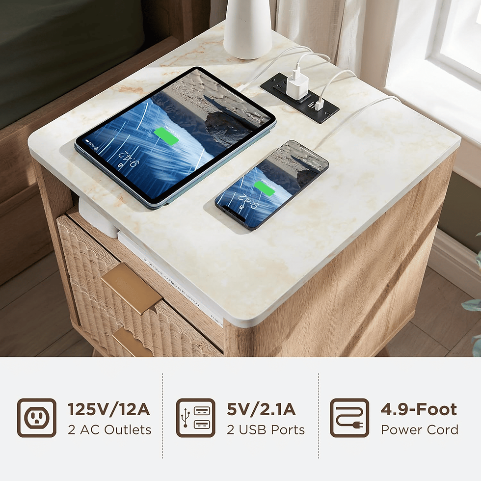 Thumbnail: Fluted Nightstand with Charging Station and Faux Marble Top