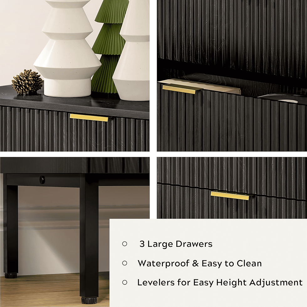 Miniatura: Fluted 3-Drawer Dresser Modern Minimalist Storage Chest Black