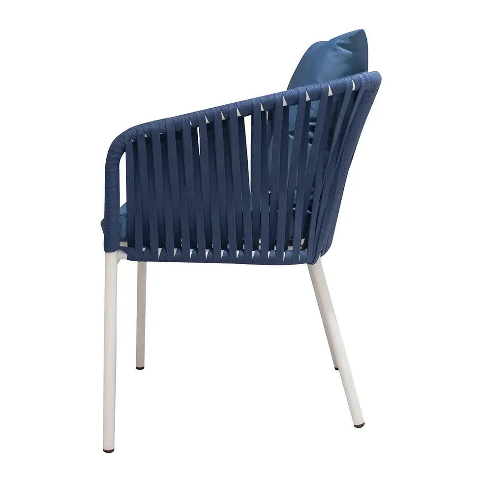 Thumbnail: Minimalist Blue Rope Indoor Outdoor Aluminum Dining Armchair