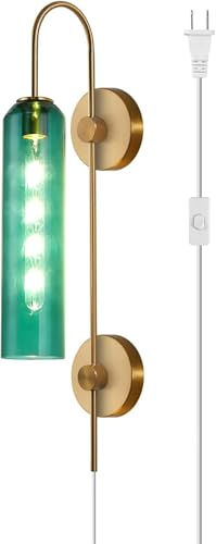 Thumbnail: Modern Mid-Century Brushed Brass Sconce with Amber Glass Lighting