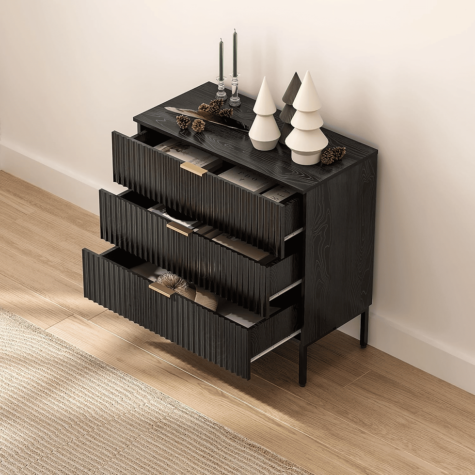 Miniatura: Fluted 3-Drawer Dresser Modern Minimalist Storage Chest Black