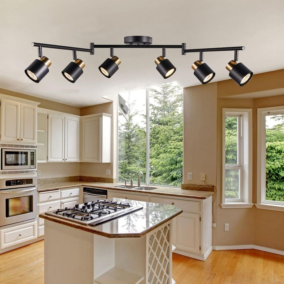 Thumbnail: Adjustable Six Light Matte Black and Brass Track Lighting
