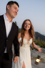 Sunset portraits of couple holding hands at Sequoia National Park elopement.