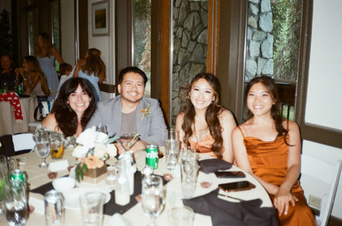 Candid film photo of wedding guests