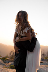 Bride showing off wedding ring during Sequoia National Park elopement.