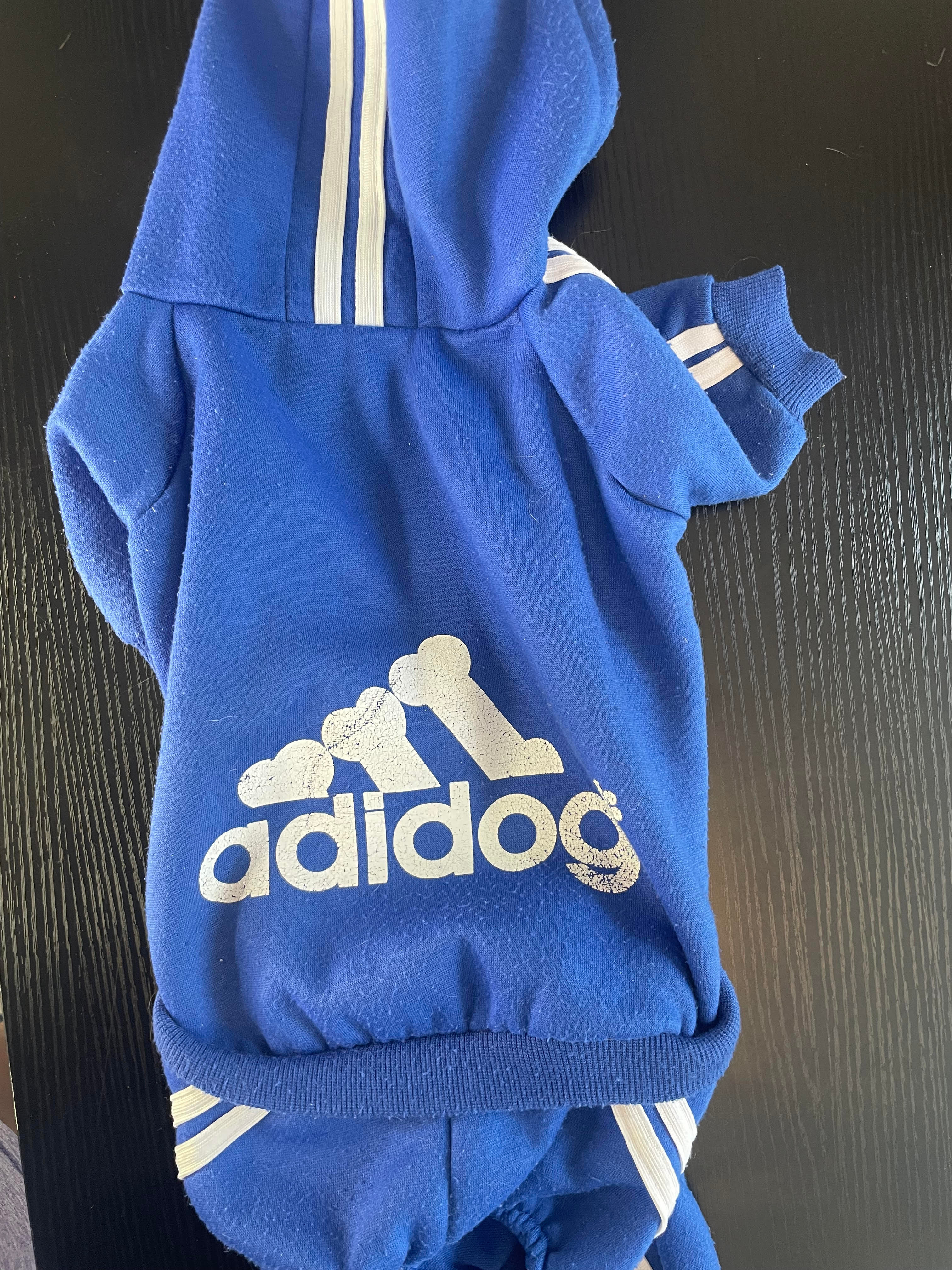Adidog Hoodie Dog Sweatshirt – Sporty Comfort in Blue for Your Pup!