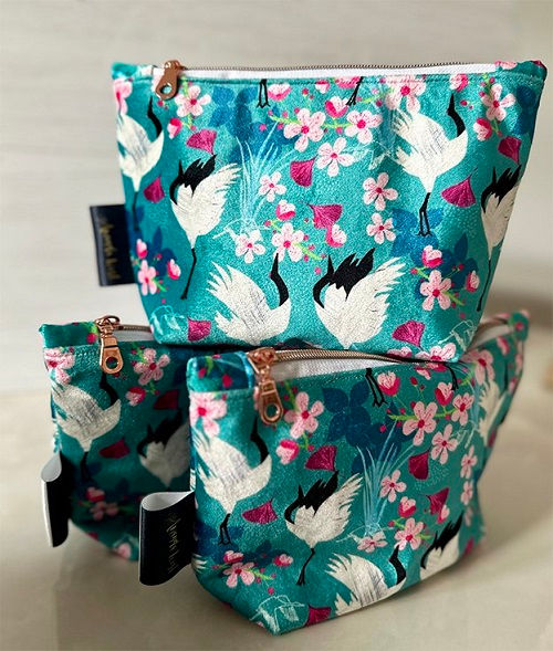 Thumbnail: Amanda West - Luxury Velvet Washbag and Cosmetics Pouch - Cranes