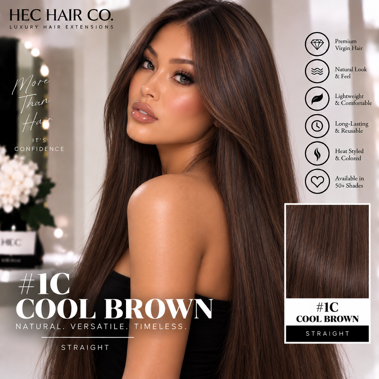 HEC Hair #1C Cool Brown Straight