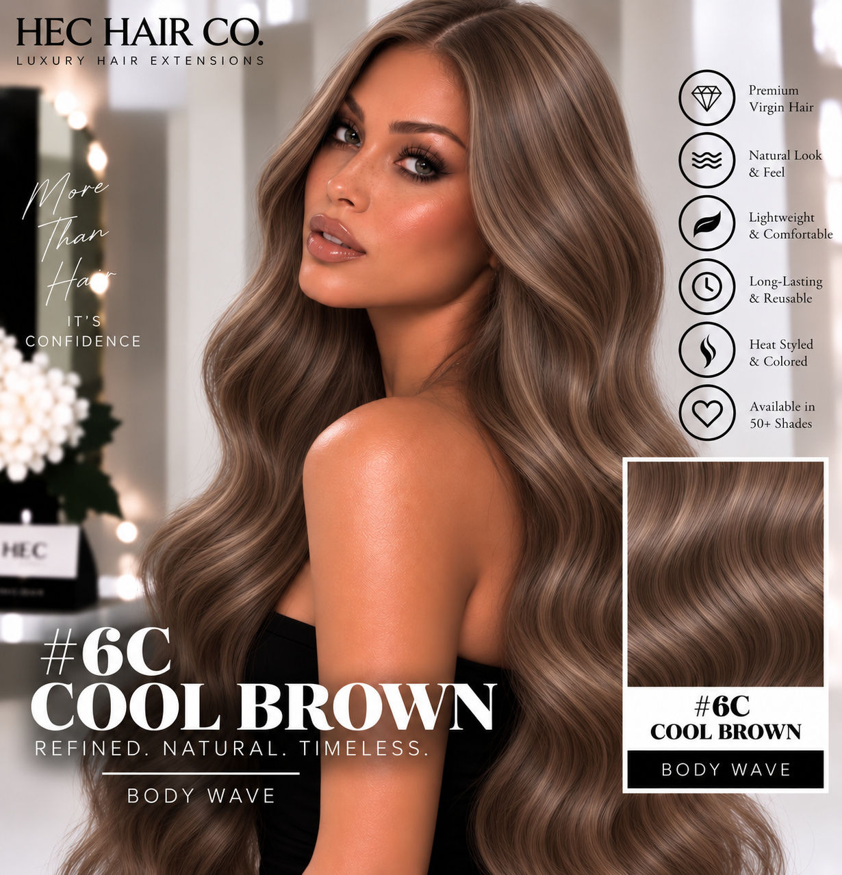 HEC Hair #6C Cool Brown Body Wave