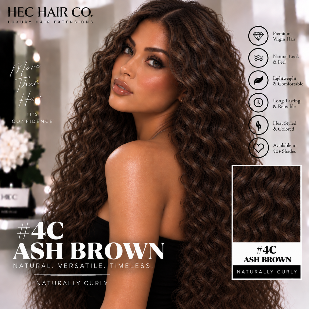 HEC Hair #4C Ash Brown Naturally Curly