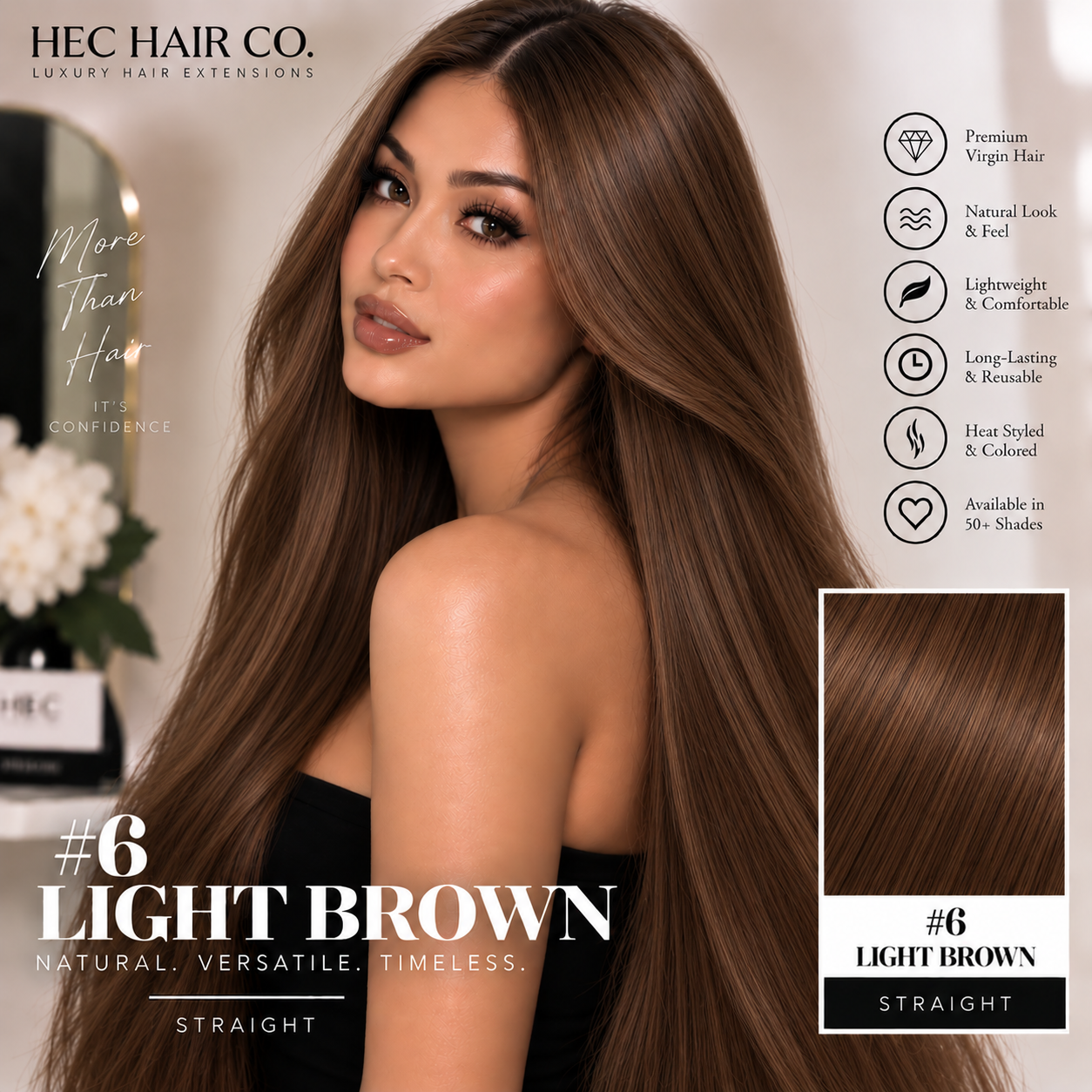 HEC Hair #6 Light Brown Straight