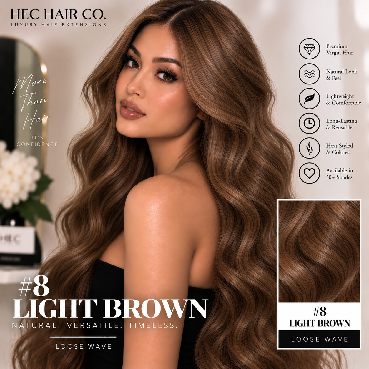 HEC Hair #8 Light Brown Loose Wave