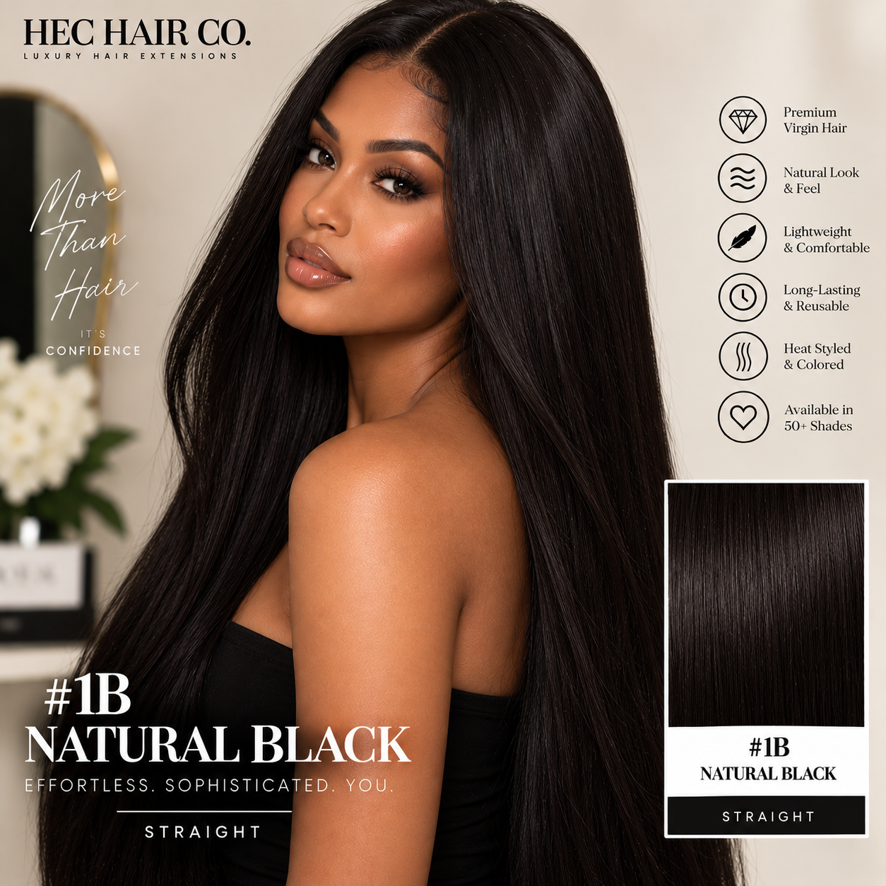 HEC Hair #1B Natural Black Straight