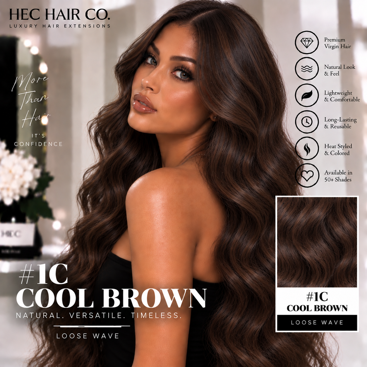 HEC Hair #1C Cool Brown Loose Wave