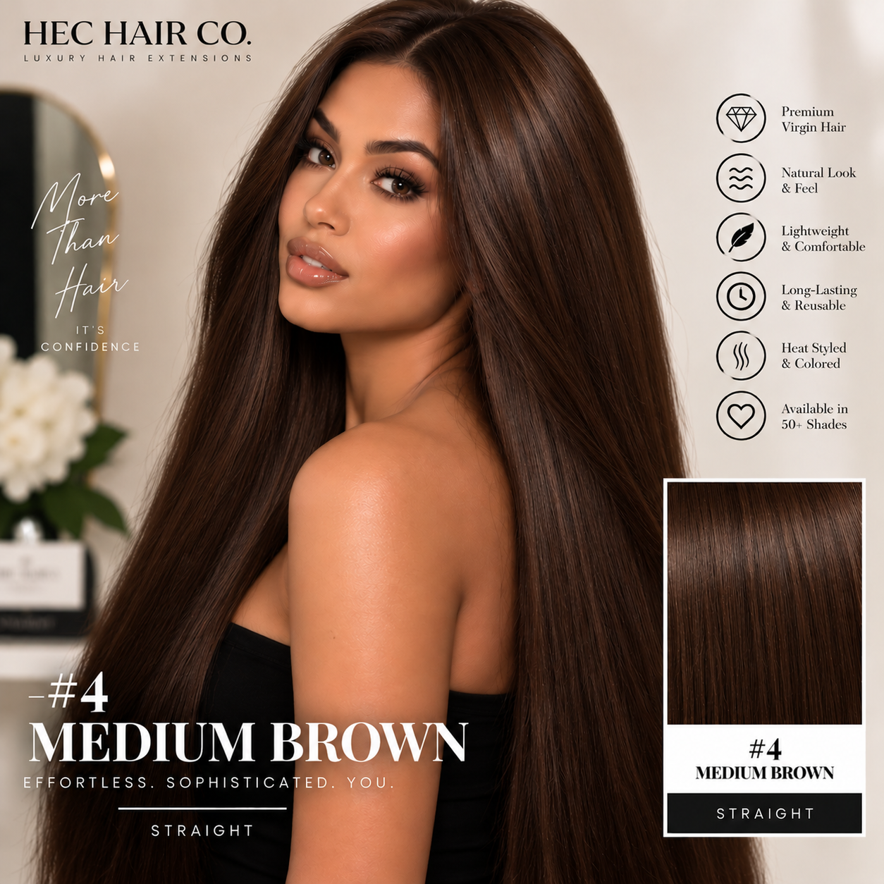 HEC Hair #4 Medium Brown Straight
